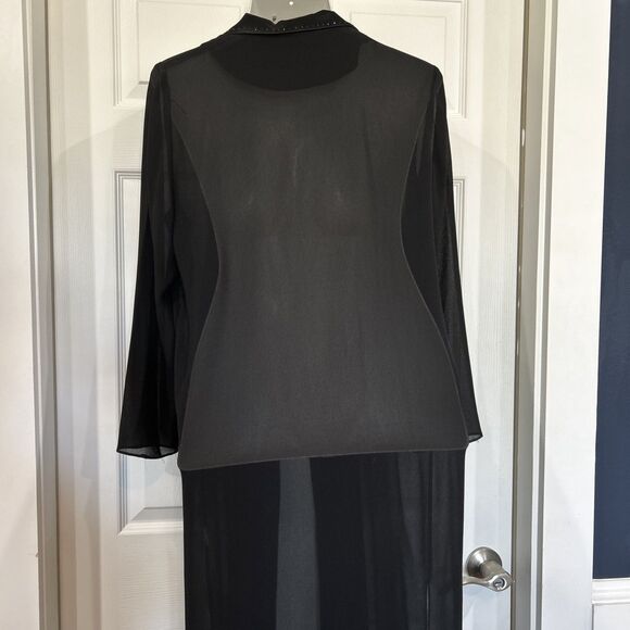 Vintage Night Studio Sheer Black Chiffon Duster Formal Evening Wedding Elegant - Picture 11 of 13